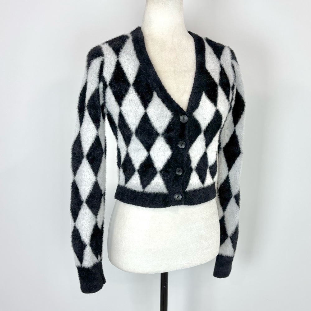 Twik argyle harlequin fuzzy cardigan - Picture 3 of 7
